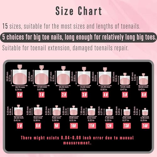 NOVO OVO French Tip Toe Nail Tips Press on, Sharp Square Pre-Designed Soft Gel False Toenail Extension, BABY PINK Pre-applied Tip Primer & Base Coat, Full Cover Acrylic for DIY x 15 Sizes 240 pcs - color: Sharp Square French Tip Baby Pink