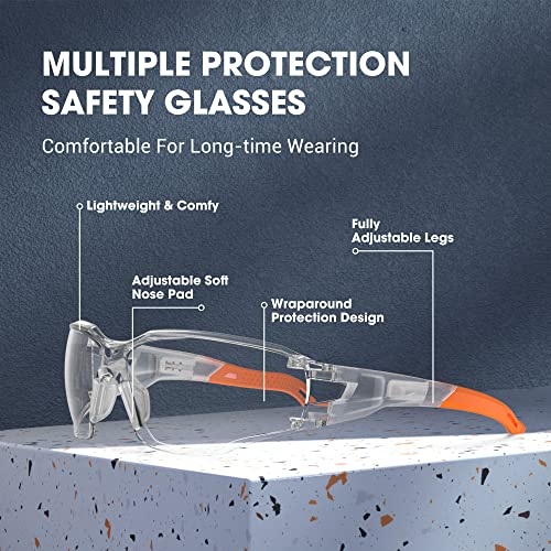 Clear ANSI Z87.1 Safety Glasses Eye Protection Goggles - color: Orange