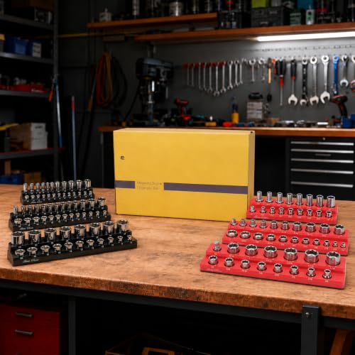 Bates- Magnetic Socket Organizer Set, 6 pcs, 1/2", 1/4" and 3/8" - color: Black & Red, size: 6 Pack