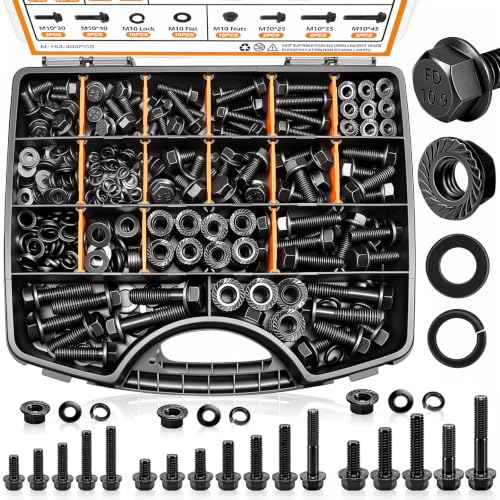 mankk 400PCS Metric Flange Bolts Nuts Washers Auto Fasteners - color: Black-400PCS M6 M8 M10