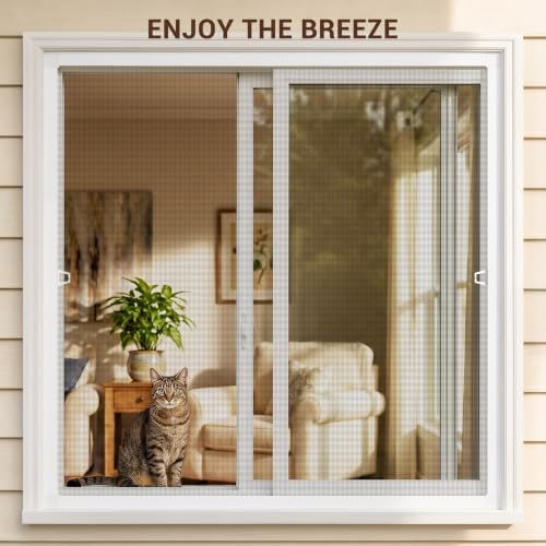 Window Screen Frame Kit,Tear Resistant Stainless Steel Mesh, 2 Sets - color: White-304, size: 46" W X 46" H (2 Pack)