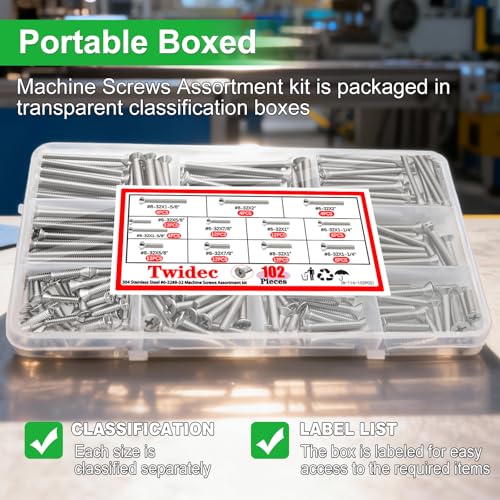 Twidec/102PCS Machine Screw Kit,304 Stainless Steel #6-32#8-32 Electrical Long Outlet Screws Phillips Flat Head Electricians Screws 5/8 to 2 inch for Wall Plate Switch, Receptacles Mounting Screw - size: #6-32 #8-32 Assorted Sizes, style: SS Flat Head