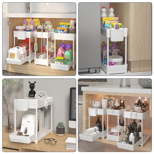 Sevenblue 3-Pack 2-Tier Under Sink Organizers with Sliding Drawers - color: White, size: 12.8 Inch
