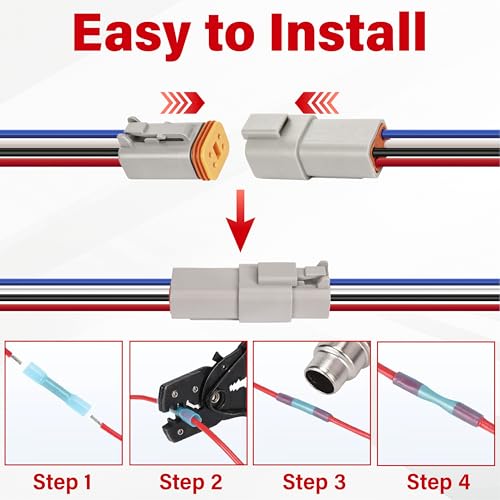 Deutsch DT 4 Pin Grey Male Female Wiring Harness Connector 2 Kits, 16 AWG - color: 2 Sets-Grey, size: 4Pin