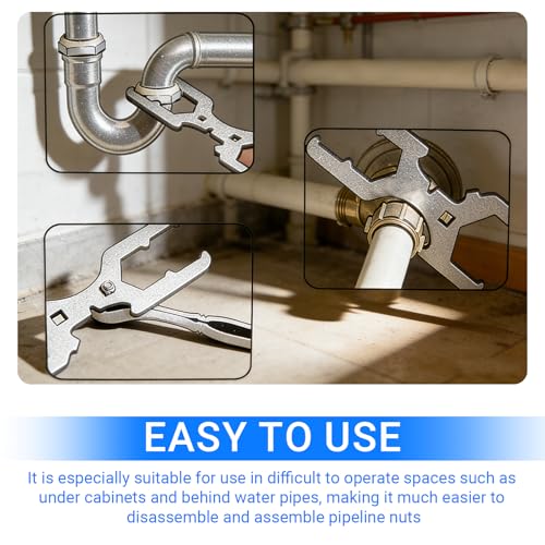3 Way Plumber's Sink Strainer Wrench – 1 Pack | Basket Strainer Wrench with Sliding Handle, Fits 1-3/4", 2", 2-1/2", Multifunction Tool with 3/8", 1/2" Square Drive Holes