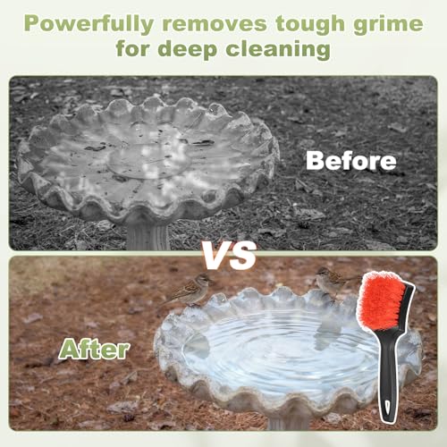 M METERXITY 2-Pack Bird Bath Cleaning Brush, 8.3 Inch Plastic Bird Bath Cleaner with Ergonomic Handle for Feeder/Fountain/Outdoor Cleaning, Utility Hard Stiff Bristle Scrub [Red] - color: Red