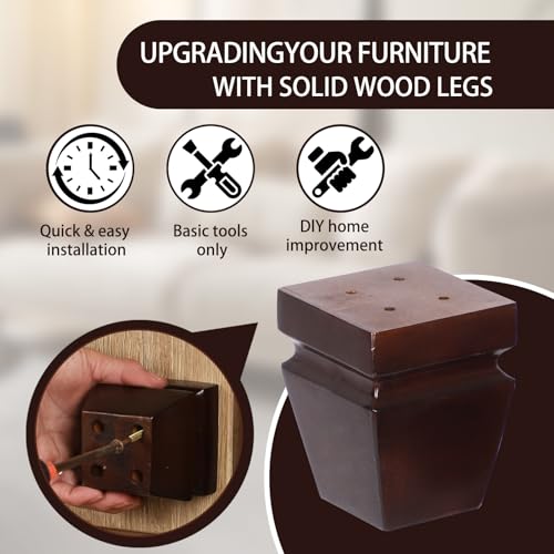 Wood Legs for Furniture 4 inch Heavy Duty Sofa Legs Square Brown Bed Legs Pack of 4, Mid Century Chair Feet, Sofa Replacement Parts, Dresser Leg Sideboard Recliner Couch Riser - color: Brown, size: 4"H*3.15"W (No Hanger Bolt)