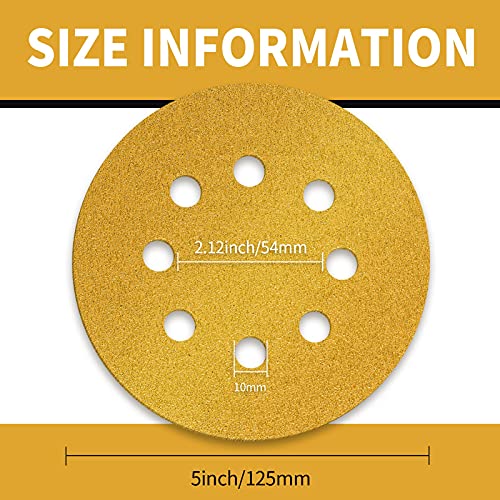 100 Pcs 5 Inch Sanding Discs Hook and Loop, 40 Grit Sandpaper for Woodworking or Automotive, 8 Hole Gold Premium Dustless Random Orbit Sandpaper - style: 40 Grit-100 Discs