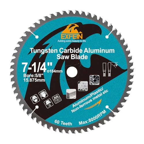7-1/4 Inch 60 Teeth Aluminum and Non-Ferrous Metal Cutting Circular Saw Blade with 5/8 Inch Arbor, TCG Carbide Saw Blade for Metal & Plastic Cutting - size: 7-1/4"