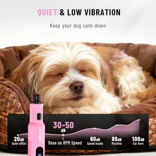 Katerk Pet Dog Nail Grinder - 5 Speed Quiet 32PCS Electric Dog Nail Trimmer - color: Pink