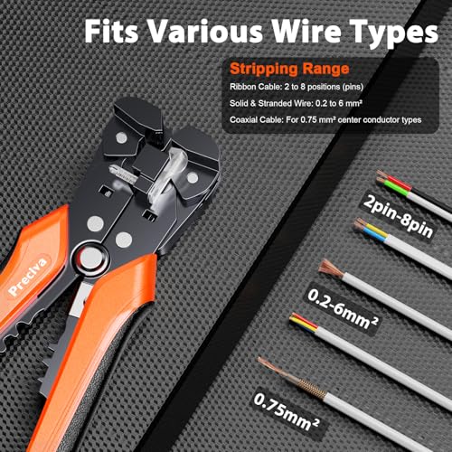Preciva Automatic Wire Stripper 3-in-1Self-Adjusting Crimping Tool with Length Stopper for 0.2-6mm² (AWG 24-10) Solid/Stranded Wire, Internal Spring, Ergonomic TPR Handle for Electrical DIY - color: Orange