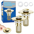 Bathroom Sink Drain Strainer, Pop-Up Bathroom Sink Stopper with Removable Stainless Steel Hair Catcher Basket, Universal Fit for US Bathroom Sinks, Showers & Floor Drains (2pcs-Gold) - color: 2pcs-gold