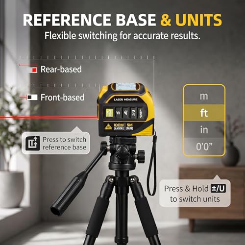 4-in-1 Digital Tape Measure, 328FT Laser Measure & 16FT Auto-Lock Tape
