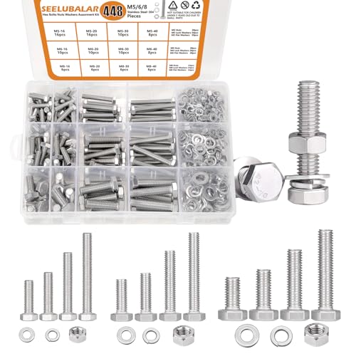 448 Pcs M5 M6 M8 Hex Bolts and Nuts Assortment Kit,16/20/30/40mm Bolts - size: M5/M6/M8 - 16/20/30/40mm