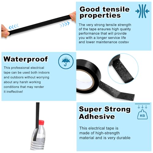 Romeda 9 Pack Electrical Tapes, Electrical Tape Water, Sun, and Oil Resistant, Electrical Tape is Suitable for Most Domestic, Commercial, and Industrial environments - Black - color: Black