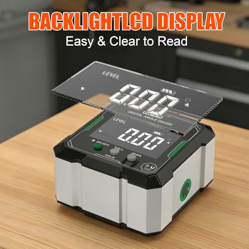 Digital Angle Finder with Green Laser, 4-side Magnetic Digital Laser Level - color: Green