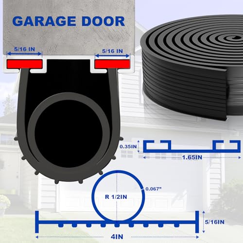DGSL Garage Door Bottom Seal, 5/16 T-End Rubber Weather Stripping, 20 FT - size: 20 FT Black U+O