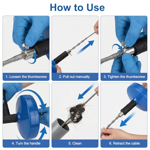 33 ft Drain Snake Auger with Extra 33ft Replacement Cable, Plumbing Snake for Sink Shower Tub, Manual Drum Auger, Extra Long Pipe Clog Remover Tool with Hair Remover Tool & Gloves - color: Drain Snake Auger