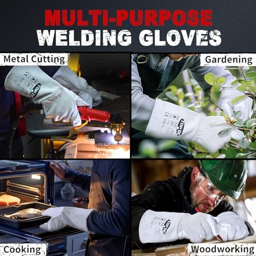 TOPDC Goatskin TIG Welding Gloves 14 Inch Large, Split Cowhide Back - color: 14 Inch Goat Grain-large