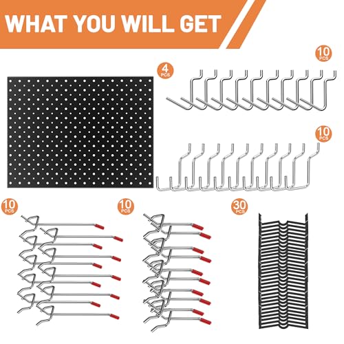 Ultrawall Metal Peg Board Panels with Hooks, Garage Pegboard Tool Organizer - size: 4pack 16"X12"
