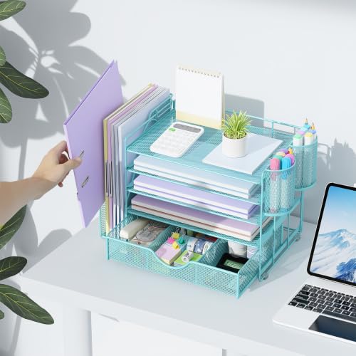 gianotter 5-Tier Desk Organizer with Drawers and File Holders - color: Blue, size: 5T