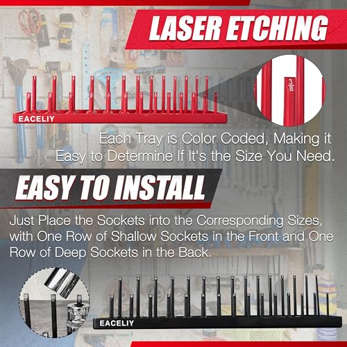 EACELIY Socket Organizer Tray Set,1/2", 1/4" and 3/8" SAE & Metric Deep & Shallow Socket Holder Kit, Deep and Shallow Socket Holders for Toolboxes(sockets not included) 丨8PCS - size: 8PCS Tools Tray