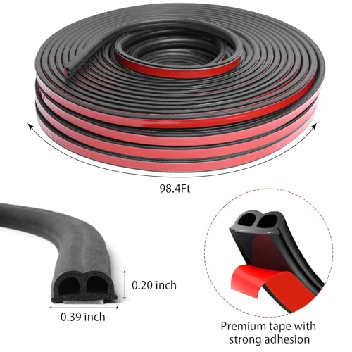 Car Door Rubber Seal Strip, 98.4 FT Double Hollow Weather Stripping - size: 98.4 Feet Long