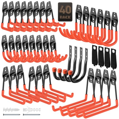 Heavy Duty Garage Hooks for Storage & Hanging Items, 40-Pack - color: 40-Pack Set Orange