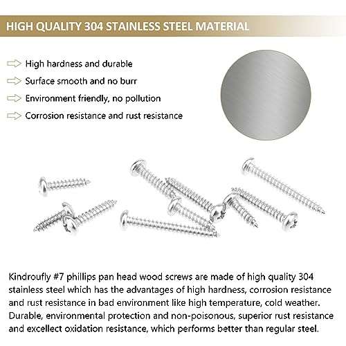 147 Pieces #7 x 1/2" 5/8" 3/4" 1" 1-1/4" Phillips Pan Head Self-Tapping Screws, Wood Screws Assortment Kit, 304 Stainless Steel - size: #7