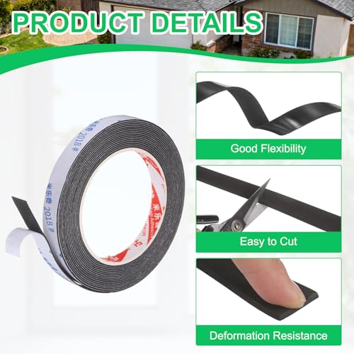 PATIKIL 5Roll Sponge Rubber Foam Tape, 5/8" W x 1/32" t x 16.4ft l Self-Adhesive Foam Insulation Tape Weather Stripping for Window Door Soundproofing Weatherstrip AC Seal Strip, Black - size: 5/8" x 1/32" x 16.4ft