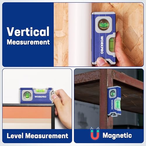WORKPRO 4-1/2 Inch Mini Magnetic Pocket Level, Aluminum Alloy, Cobalt Blue - color: Blue