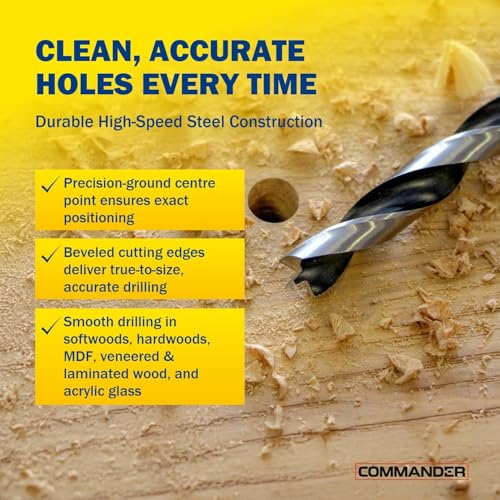 HSS Double Flute Brad Point Ground Wood Drill Bit for Woodworking, 1/2" | HSS Double Flute Brad Point Ground Wood Drill Bits Precision Drilling for Woodworking, Fast, Efficient, DIY & Professional - size: 1/2-Inch