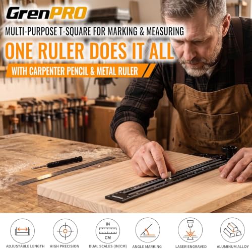 GRENPRO Combination Speed T-Square Ruler Angle Finder Woodworking Tools - color: Black