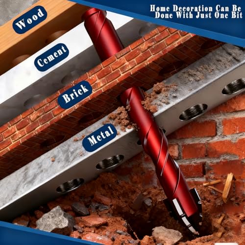10pc Red Serrated Eccentric Masonry Drill Bit, Serrated Concrete Drill Bit Set for Ceramic Tile Brick Glass Plastic Marble and Wood (3/16” to 1/2”). - color: Red