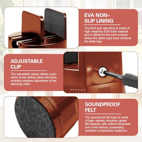 4 Pack Adjustable Furniture Risers 2.36" to 3.15", Heavy Duty Bed Risers with Clamp Design, Clamp-On Levelers for Chair Table Sofa Cabinet Legs, Furniture Height Extenders Leg Lifts (Brown) - color: Brown