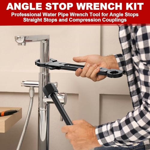5 Pcs Angle Stop Wrench Kit Plumbing Tool, Compression Sleeve Puller for 1/2" Compression Fitting Ferrule Puller Removal Tool for 1/2" Copper Tubing 4-way Multi-functional Utility Key (Black) - color: Black