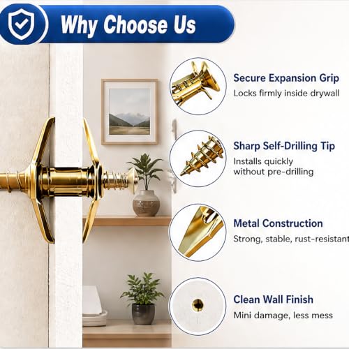 200Pcs Self Drilling Drywall Anchors with Screws Kit, No Drill Needed