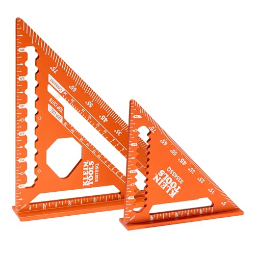 Klein Tools 93547SQVP Trim and Rafter Square Kit, 2-Piece, 4-1/2 and 7-Inch, Carpenter Square Set with Preset Angle Guide, Measuring Tools with Dual Reference Base for Carpentry - size: Trim and Rafter Square Set