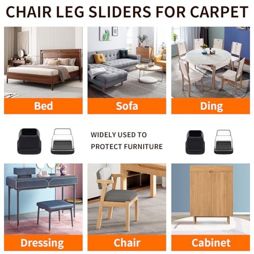 Ezprotekt Chair Leg Sliders for Carpet, 24 Pcs Square Chair Glides for Carpet, Carpet Furniture Pads Stool Leg Protectors Caps, Carpet Furniture Glides Quickly and Easily (L Fit:1" - 1.4") - size: L-Clear