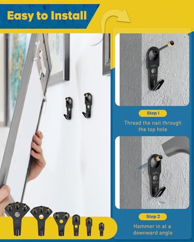 Uniclife 152 Pcs Picture Hanging Kit, 10 lb, 20 lb, 30 lb, 50 lb, 75 lb, 100 lb Heavy Duty Picture Hangers for Drywall & Wood, Picture Hanging Hooks for Hanging Photos Mirrors Paintings,Black - size: 152 Pcs, style: Black