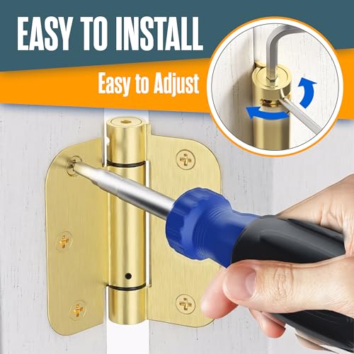 Self Closing Door Hinges, Spring Hinge Door Closer 3.5 Inch Brass 2 Pk - color: Satin Brass Finish, size: 3.5 Inch, 5/8 Radius