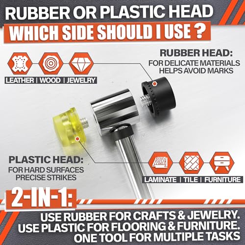 Small Rubber Mallet Hammer 1", 25 mm Double-Sided Head, Non-Slip Grip - color: Black