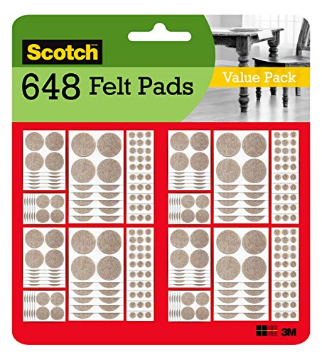 Scotch Felt Pads Value Pack, 648 Pcs, Round, Beige, Easy-to-apply, Self-Stick design, Reliable protection from nicks, dents and scratches, Assorted Sizes 3/8", 3/4", 1" & 1.5" inch Pads (SP845-4)