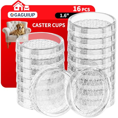 1.6" Round Rubber Furniture Caster Cups, 16 Pack Chair Coasters for Carpet | Clear Carpet Protector for Furniture Legs, Non Slip Furniture Pads for Hardwood Floors with Grip - Protect Any Flooring - size: 1.6" 16pcs clear
