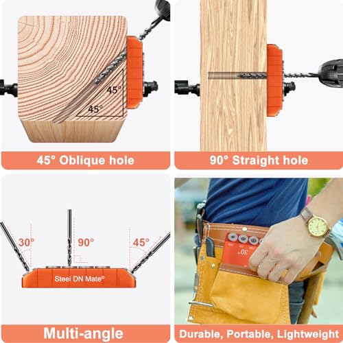 Aluminum Drill Guide Jig 30 45 90 Degree Angle 4 Sizes with 6" F Clamp for Angled and Straight Holes, Portable Durable Cable Railing Drilling Template Block for Deck Stair Handrail DG12 - size: With F clamp