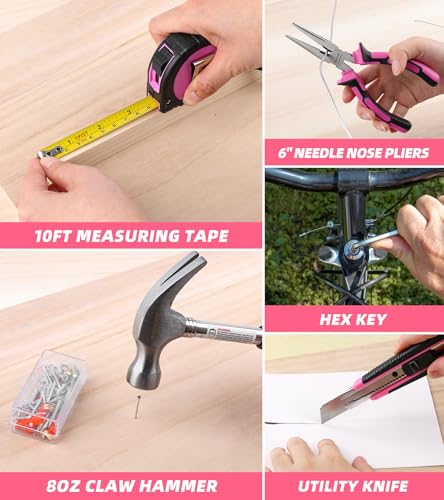 147 Piece Pink Power Drill Drivers Tool Set, 12V Cordless - style: 147 Piece Pink