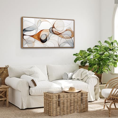 KLAKLA Modern Abstract Gray and Brown Designs - Colorful Curves and Translucent Medium - Frame Wall for Living Room Office Wall Decor Picture Artwork for walls - color: White + Orange Frame, size: 40"L x 20"W