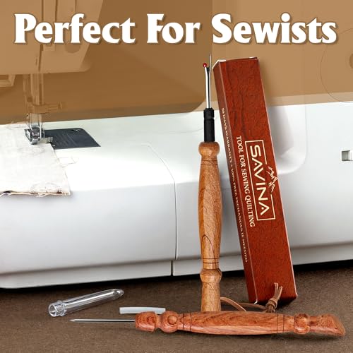 SAVINA Seam Ripper & Stiletto Set, Wooden Tools for Sewing & Quilting - color: Stiletto + Seam Ripper