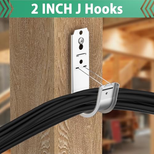 50 Pack 2 Inch Cable Support J Hook Wall Mount J Hook with Retainer Clip, Galvanized Steel for Cable Management & Organization Solution - size: 50 Pack