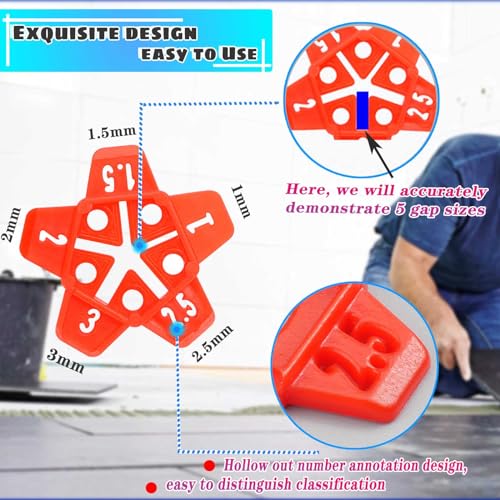 Tile Spacers 300pcs Reusable Multi Size Horseshoe U Shape Plastic Shims Upgraded 5 Sizes in 1 Spacer Tile Cross Spacer Floor Tile Leveling, Suit for 1-1.5-2-2.5-3mm(1/32)(1/16'')(5/64)(3/32)(1/8")Gap